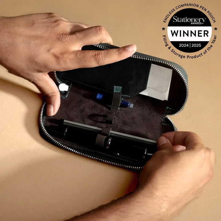 Endless Companion Leather Adjustable Pen Pouch - 3 Pens - Blue