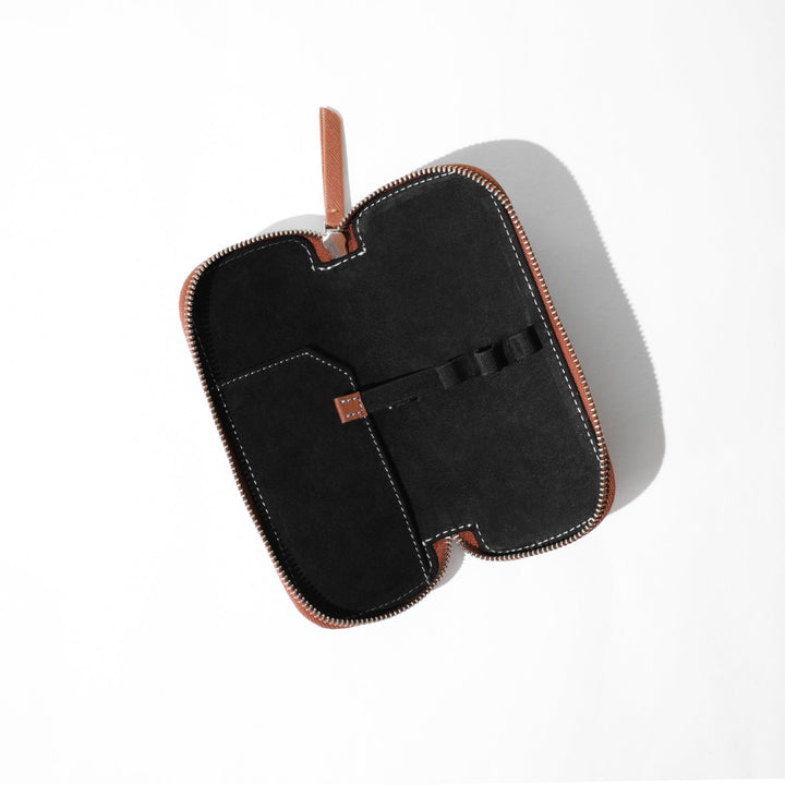 Saffiano 3 Pen Pouch 0000 Brown Open