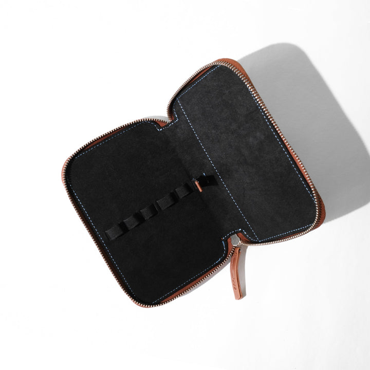 Saffiano 5 Pen Pouch 0002 Brown Open