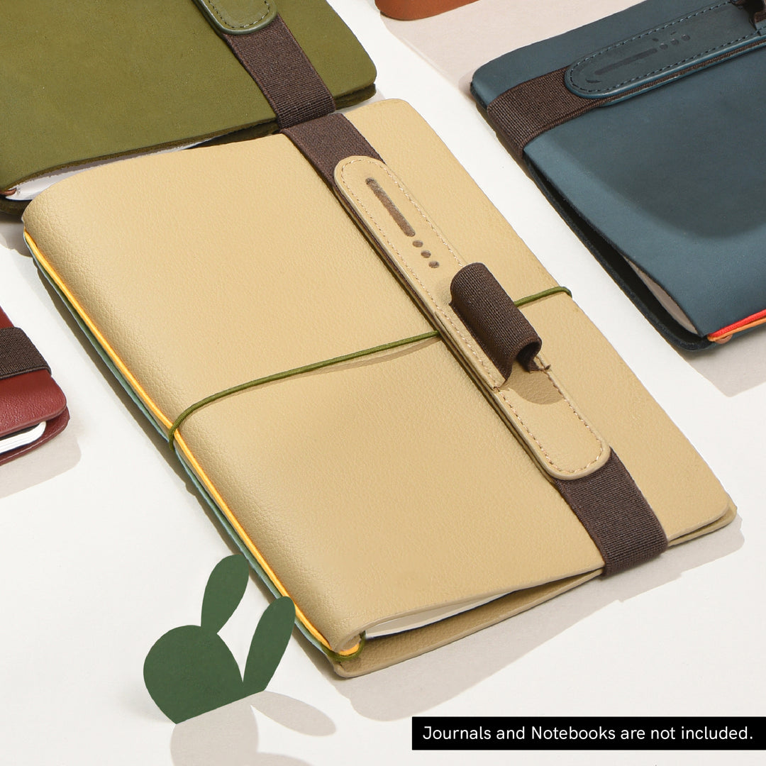 Open - Type Cactus Leather Pen Loop - Beige