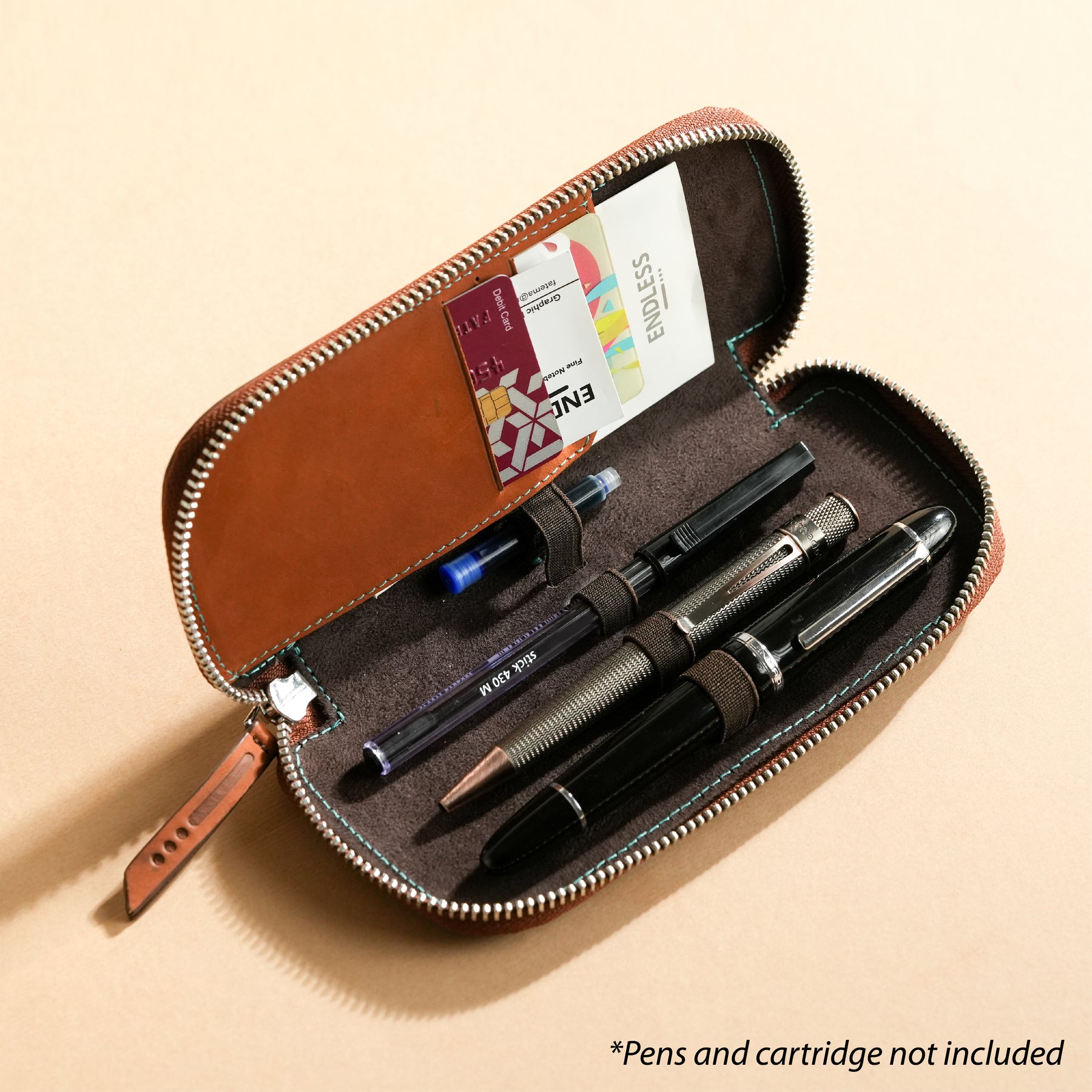 Endless Companion Leather Adjustable Pen Pouch - 3 Pens - Brown